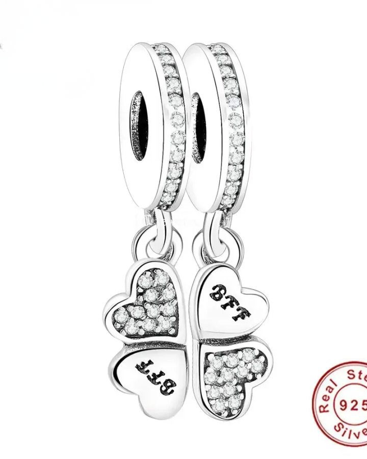 FC Jewelry 925 Silver Clover Heart BFF Charms Fit Original Bracelet