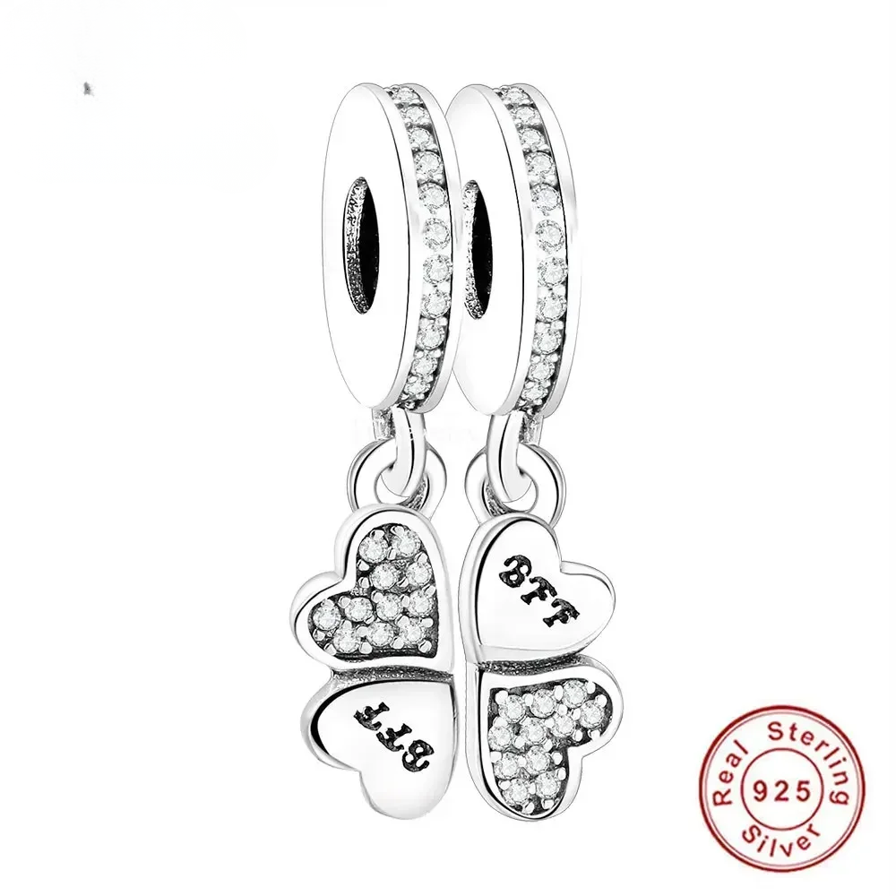 FC Jewelry 925 Silver Clover Heart BFF Charms Fit Original Bracelet FC Jewelry 925 Silver Clover Heart BFF Charms Fit Original Bracelet