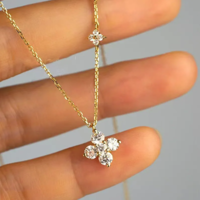 925 Sterling Silver 14K Gold Plated Clover Necklace
