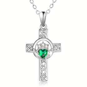 925 Sterling Silver Celtic Knot Claddagh Cross Necklace