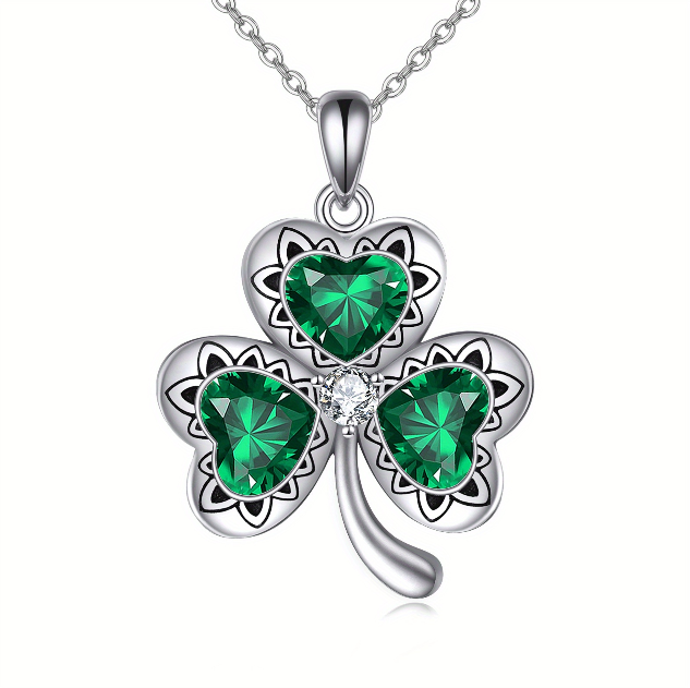 925 Sterling Silver Green Zirconia Shamrock Necklace 925 Sterling Silver Green Zirconia Shamrock Necklace