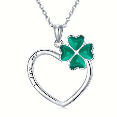 925 Sterling Silver Heart Shamrock Necklace