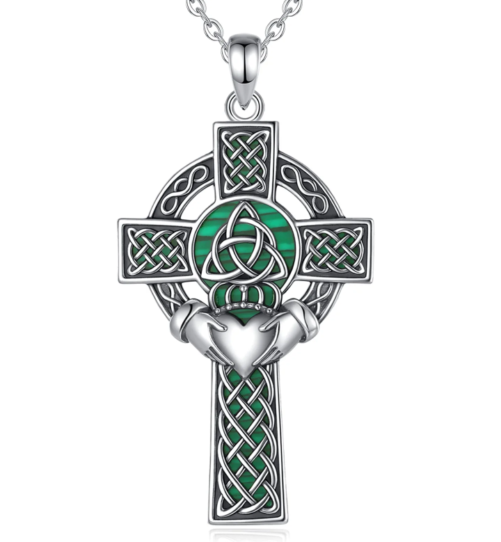 Eudora 925 Sterling Silver Celtic Claddagh Cross Necklace
