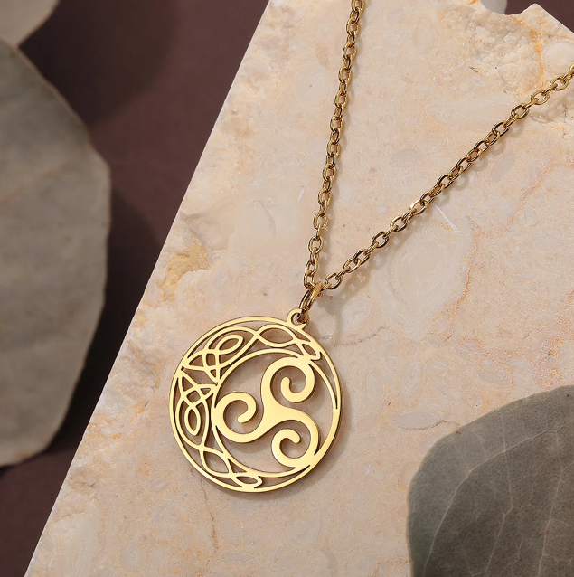 Kinitial Crescent Moon Trinity Knot Necklace Kinitial Crescent Moon Trinity Knot Necklace