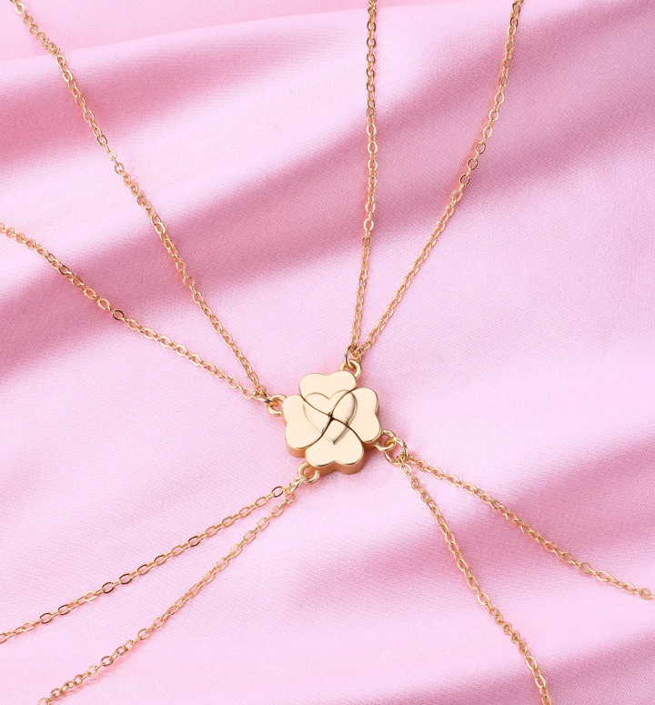 Lovecryst 4Pcs Four Leaf Clover Necklace Set