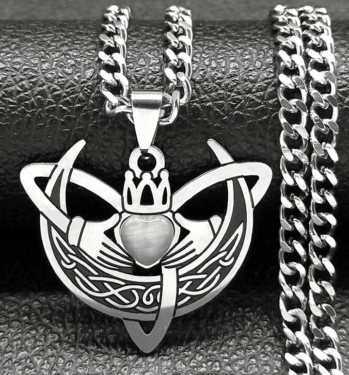 Crescent Moon Claddagh Celtic Knot Necklace