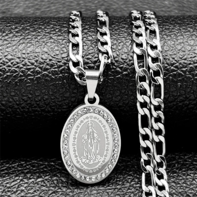 Stainless Steel Virgin Mary Pendant Necklace