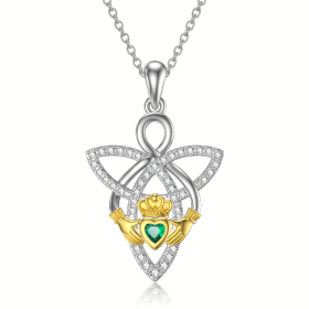 Sterling Silver CZ Claddagh Infinity Necklace