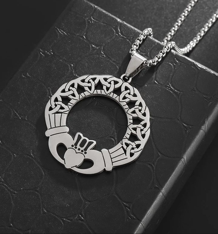 Vintage Celtic Trinity Knot Claddagh Heart Necklace