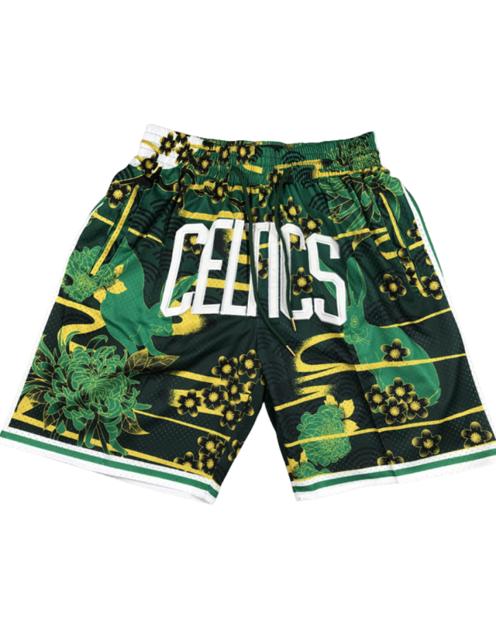 Boston Celtics Floral Print 2024-25 Green And Yellow Shorts