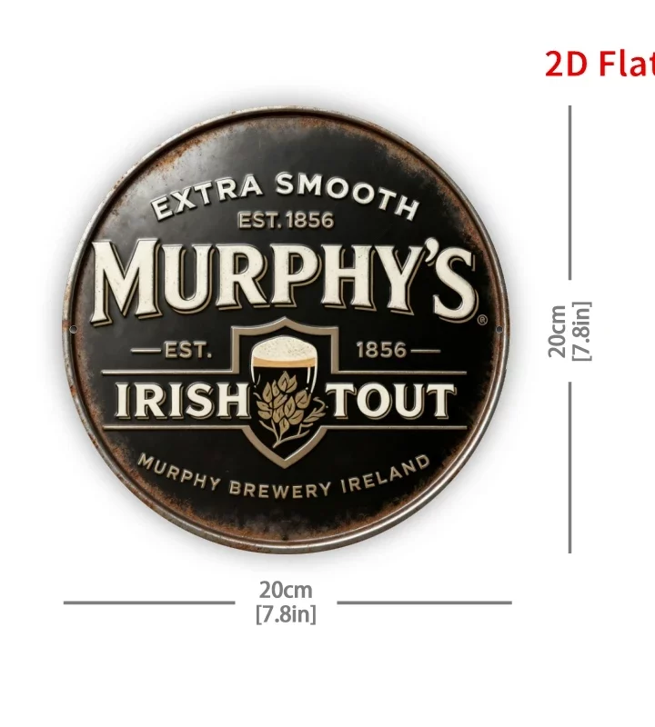 Vintage Distressed Irish Beer Brewery Retro Graphic Man Cave Bar Decor 2D 7.87x7.87 Inch Metal Tin Sign / Iron Plaque