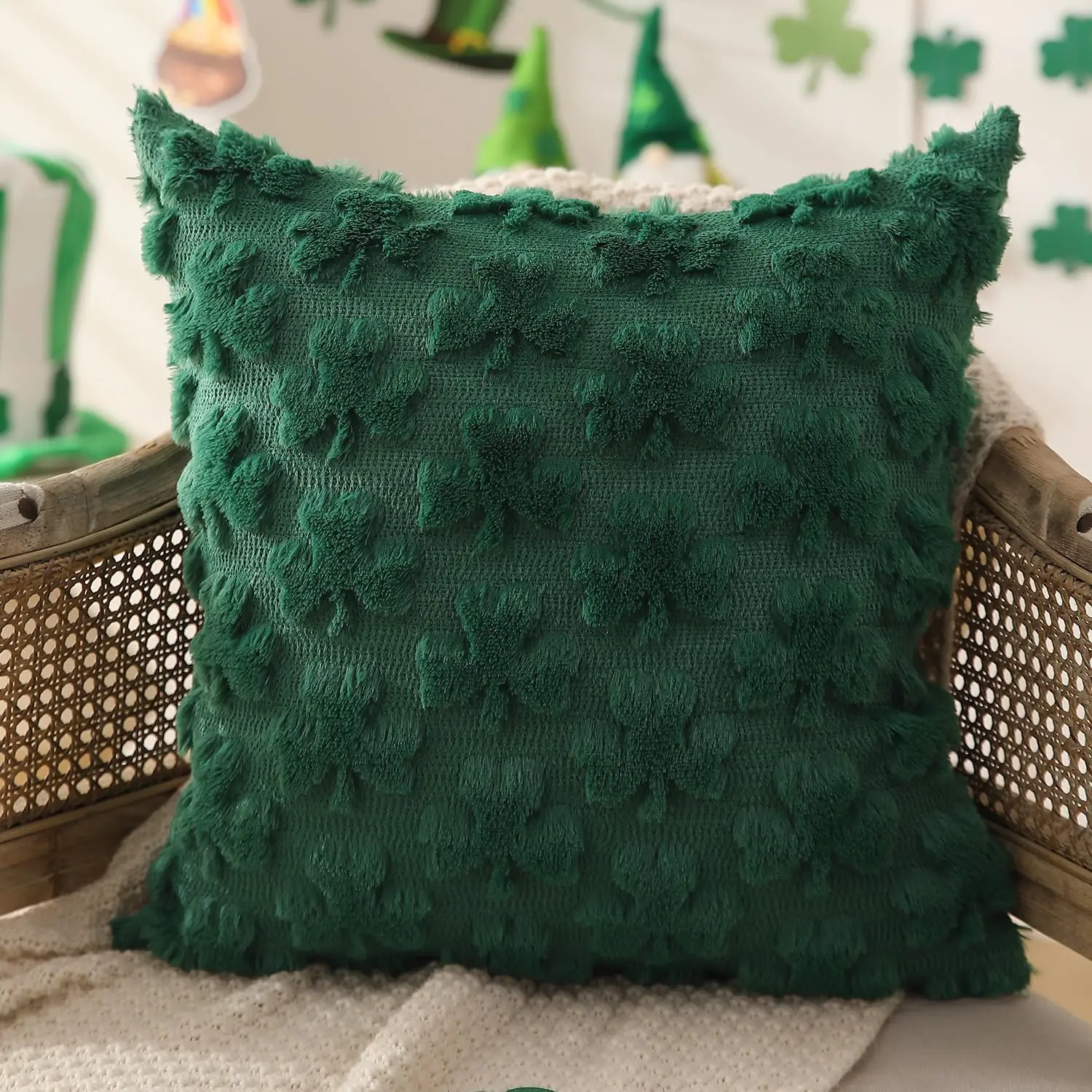 St Patrick's Day Shamrock Pillow Covers (45 x 45 cm) — Set of 2 Pair of shamrock pillow covers styled on a sofa