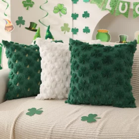 St Patrick's Day Shamrock Pillow Covers (45 x 45 cm) — Set of 2 Texture detail of plush polyester fabric