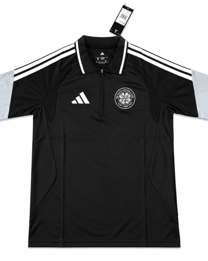 Black Celtic quarter-zip training polo with light-grey sleeves