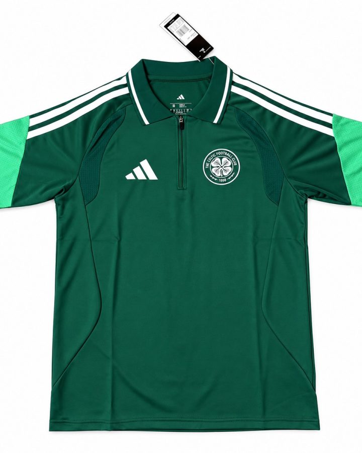 Green Celtic quarter-zip training polo with light-green sleeves