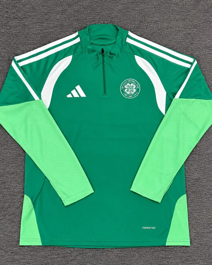 Green long-sleeve Celtic quarter-zip training top