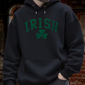 Black Irish clover pullover hoodie, front view