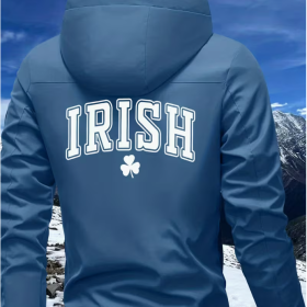Blue Irish clover zip-up windbreaker jacket showing the back design