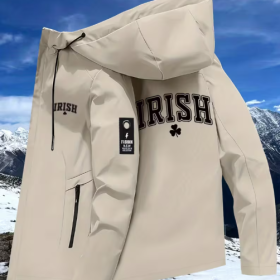 Stone Irish clover zip-up windbreaker jacket, angled view