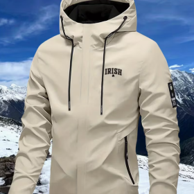 Stone Irish clover zip-up windbreaker jacket, front view
