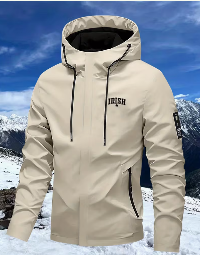 Stone Irish clover zip-up windbreaker jacket, front view