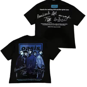 Oasis 1995 Band Signatures Black T-Shirt