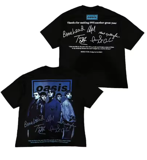 Oasis 1995 Band Signatures Black T-Shirt
