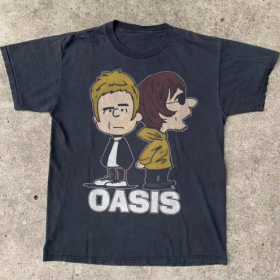 Oasis Cartoon Gallagher Brothers Black T-Shirt