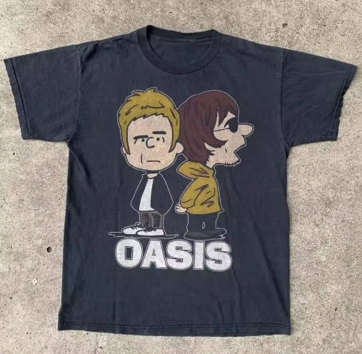 Oasis Cartoon Gallagher Brothers Black T-Shirt, product image