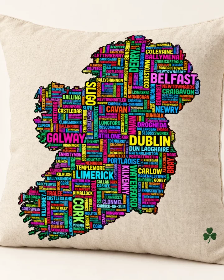 Natural Ireland Places Cushion design mock-up: Supplied Ireland map artwork on natural square cushion front