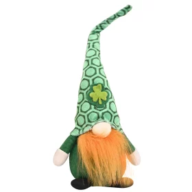 Green knitted St Patrick's Day gnome plush, braided design