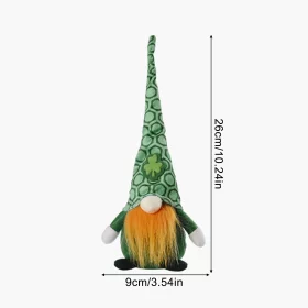 Side view of green gnome showing knitted hat