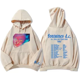 Khaki Fontaines D.C. graphic hoodie front view