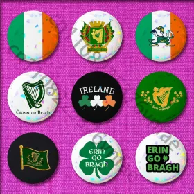 Round Irish heritage pin badge, front view