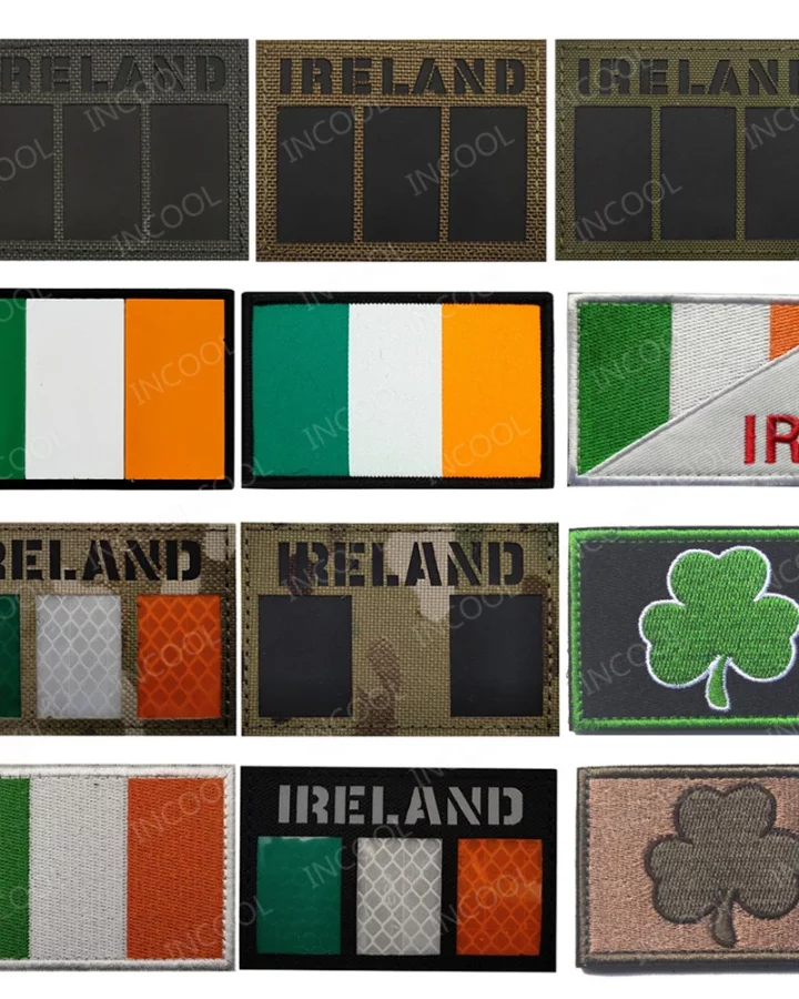 Embroidered Irish flag patch close-up