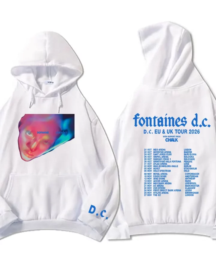 White Fontaines D.C. graphic hoodie front view