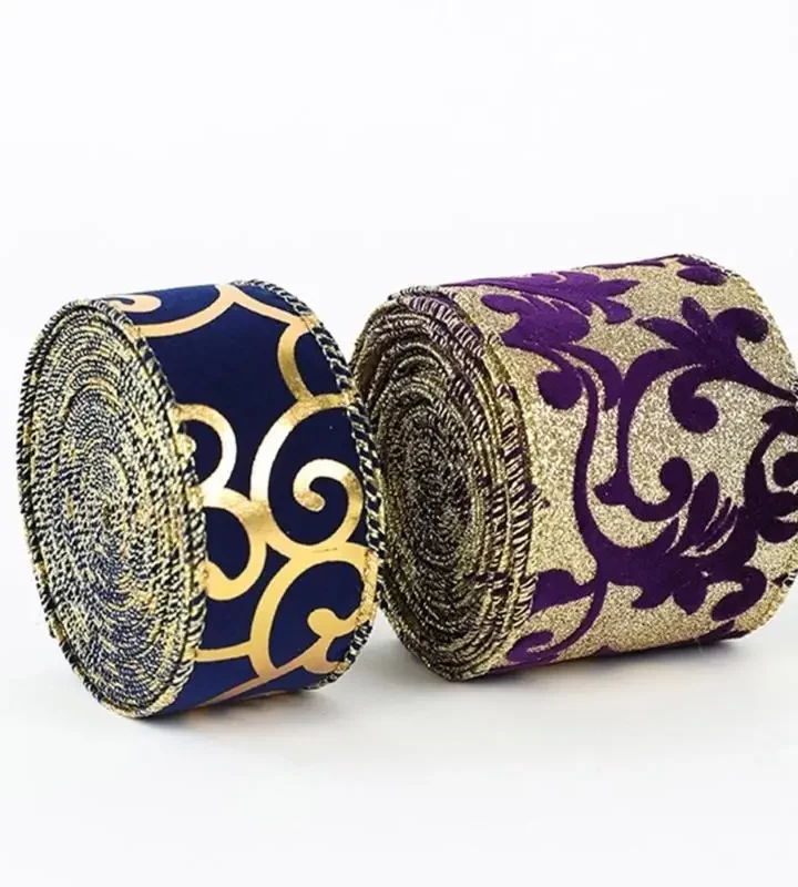 Close-up of patterned Irish ribbon texture and edge