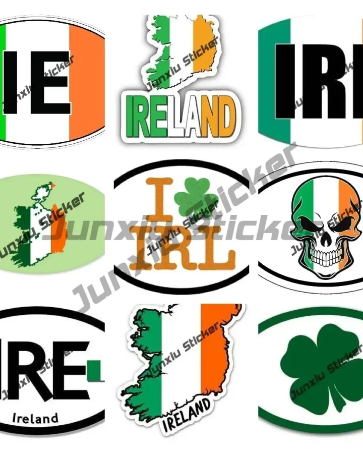 Reflective silver Ireland coat of arms oval sticker on a car window