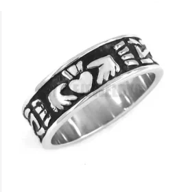 Stainless steel Claddagh ring Polished stainless steel Claddagh ring on a finger
