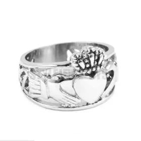 Stainless steel Claddagh ring Ring styles laid out showing gold-tone finish variant