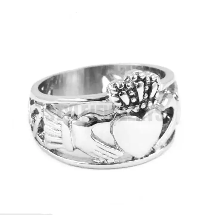 Stainless steel Claddagh ring Ring styles laid out showing gold-tone finish variant