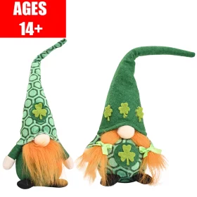 Green knitted St Patrick's Day gnome plush, beard design