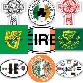 Reflective Ireland harp flag vinyl sticker on black backing