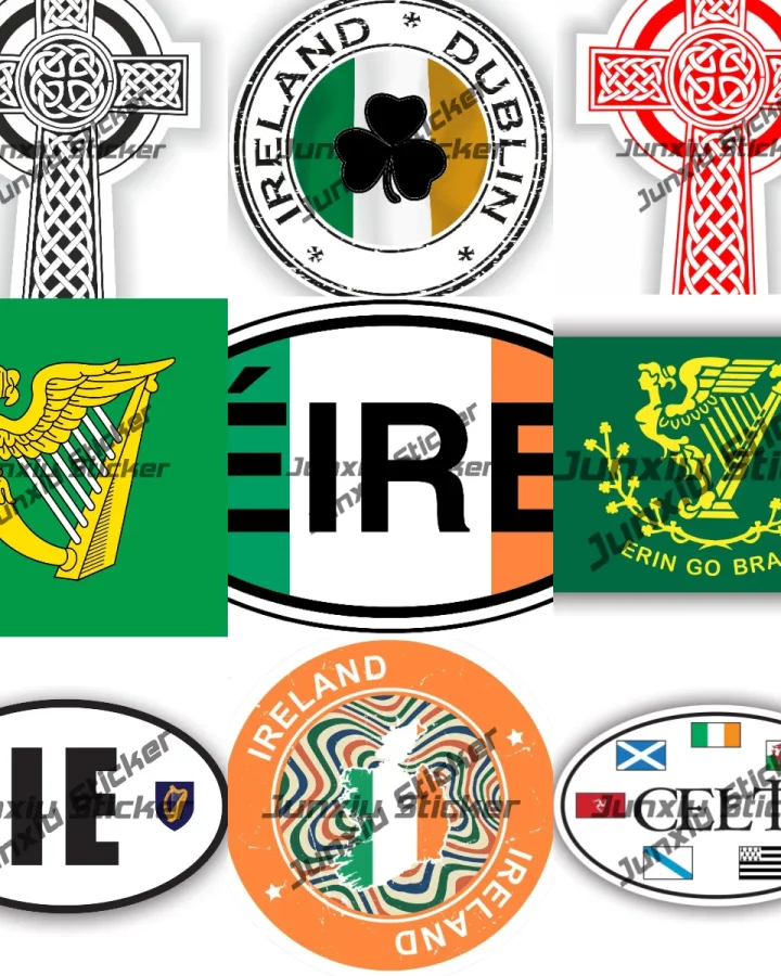 Reflective Ireland harp flag vinyl sticker on black backing