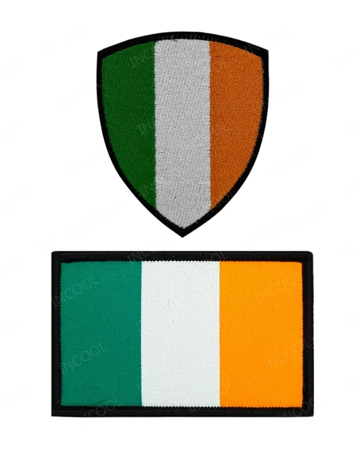 Red embroidered Irish flag patch 8 x 5 cm front