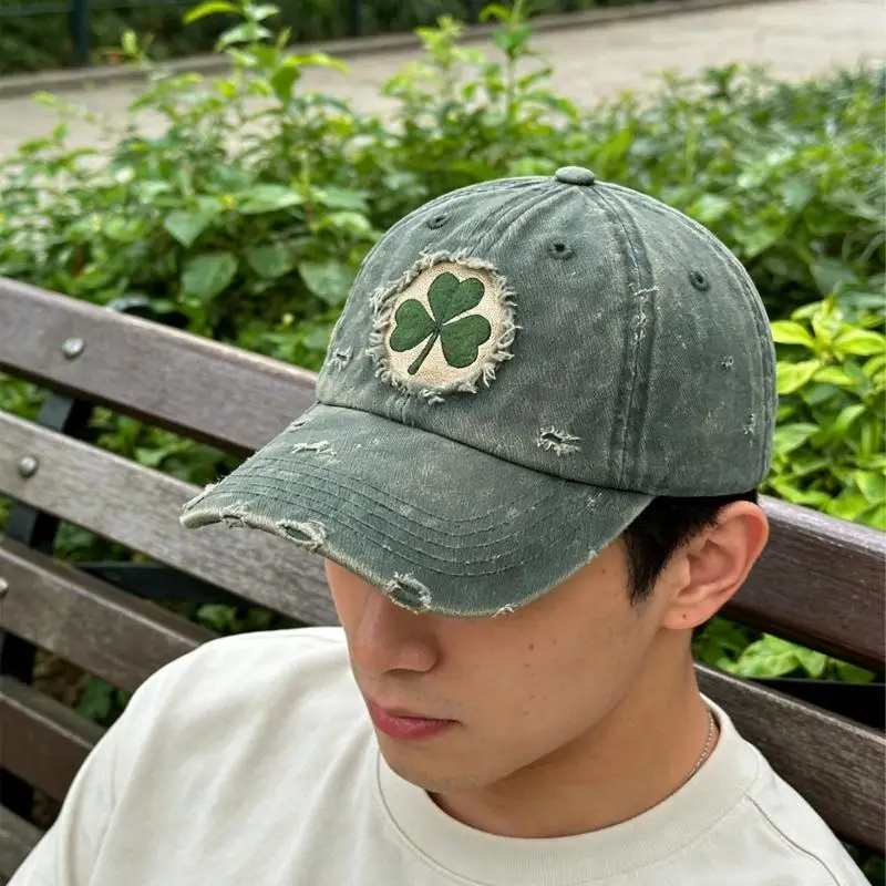 Kids' Celtic Shamrock Cap Shamrock embroidery detail on kids cap