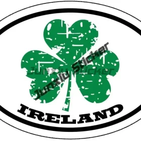 Ireland distressed flag and shamrock design on oval sticker