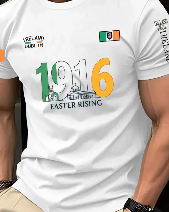 T-shirt front with 1916 Easter Rising and Irish flag graphic — colour option 1