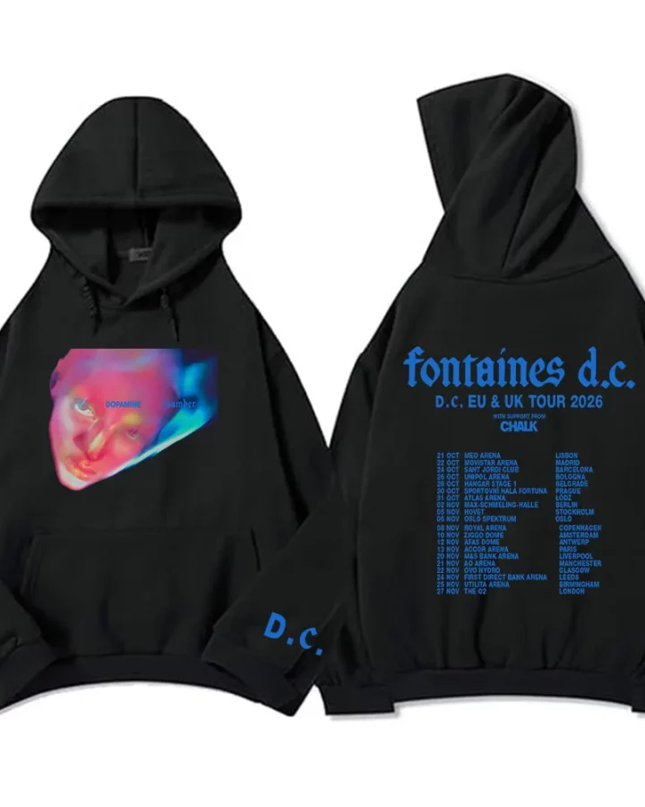 Black Fontaines D.C. graphic hoodie front view