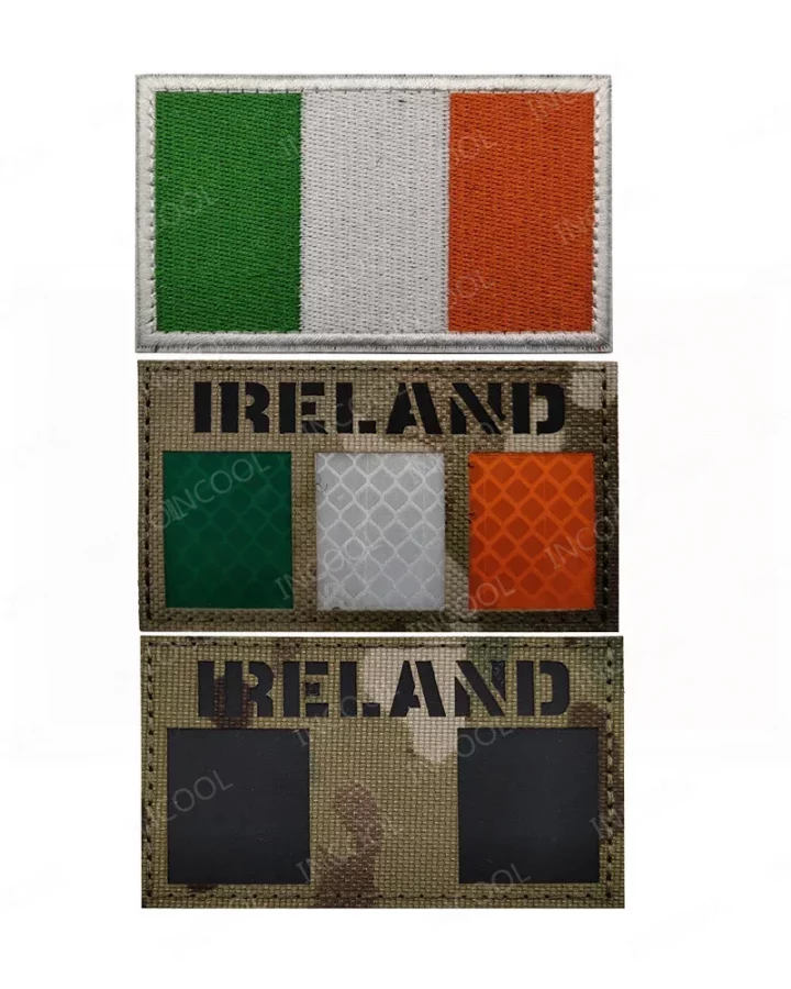 Reflective Irish flag patch on dark background
